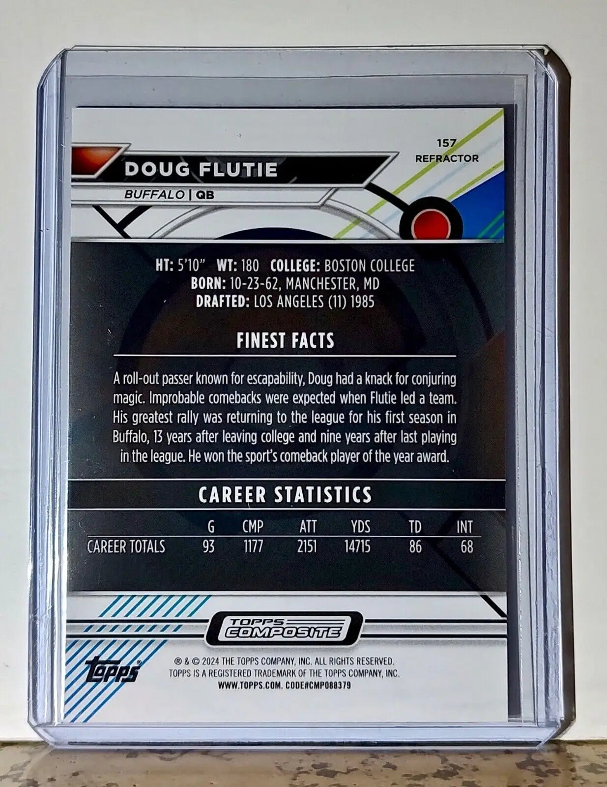 Doug Flutie 2023 Topps Finest Refractor NFL #157 Football Card Buffalo Bills