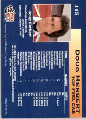 Doug Herbert - 1992 Pro Set NHRA - #115 - Racing - Racing Card Single