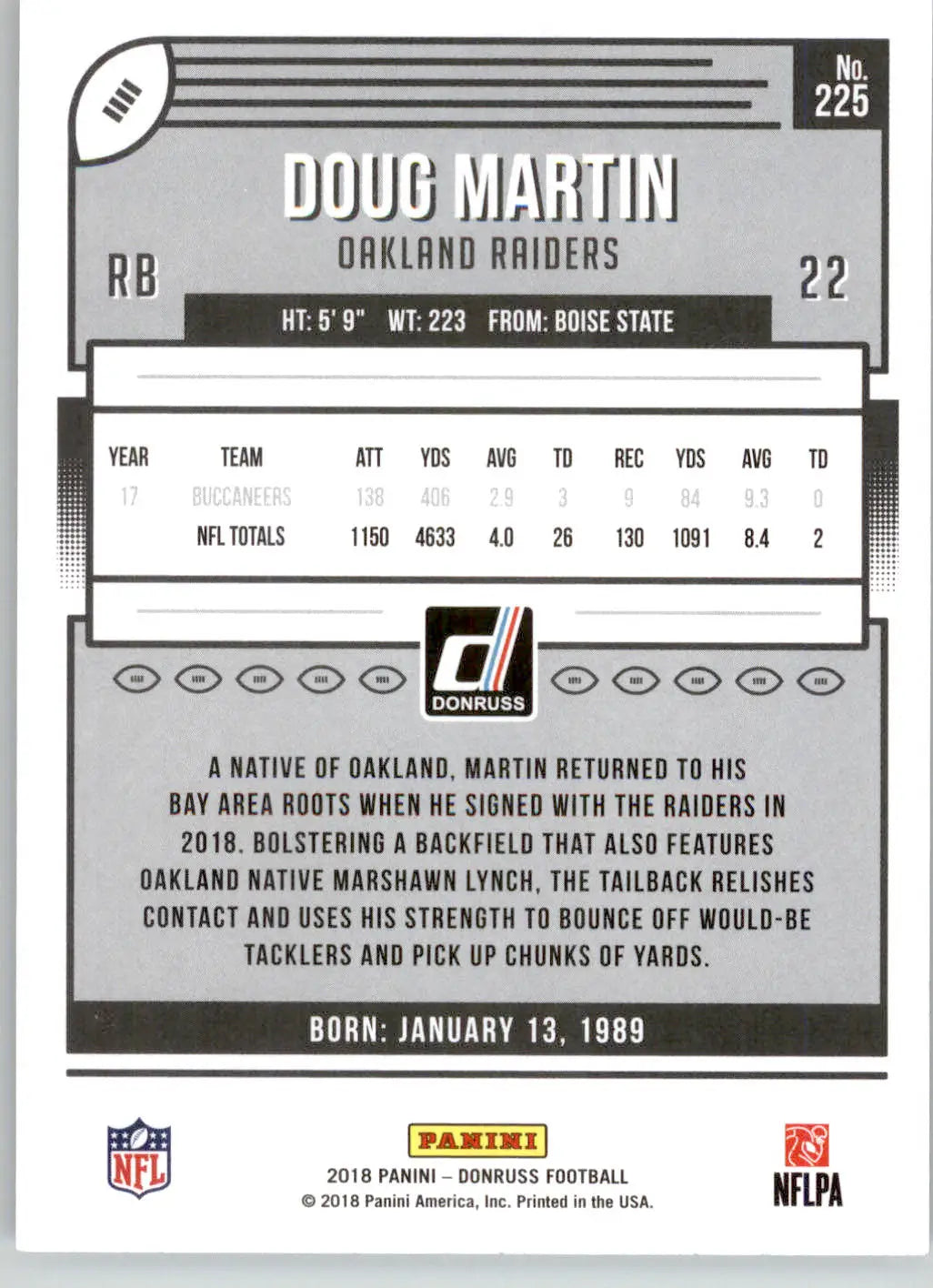 Doug Martin - 2018 Donruss - #225 - Football - Football Card Single