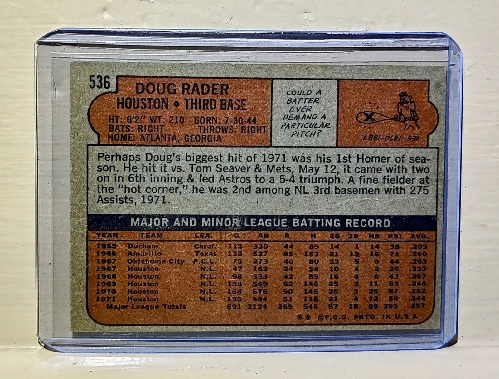 Doug Rader 1972 Topps MLB #536 Baseball Card Houston Astros - Baseball Card Single