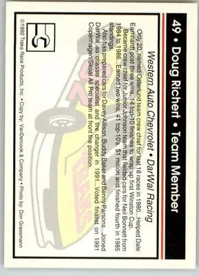 Doug Richert - 1992 Traks - #49 - Racing - Racing Card Single