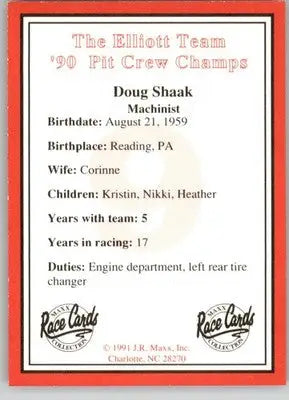 Doug Shaak - 1991 Maxx The Bill Elliott Team - #NNO - Racing - Racing Card Single