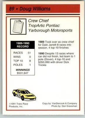 Doug Williams - 1991 Traks - #89 - Racing - Racing Card Single