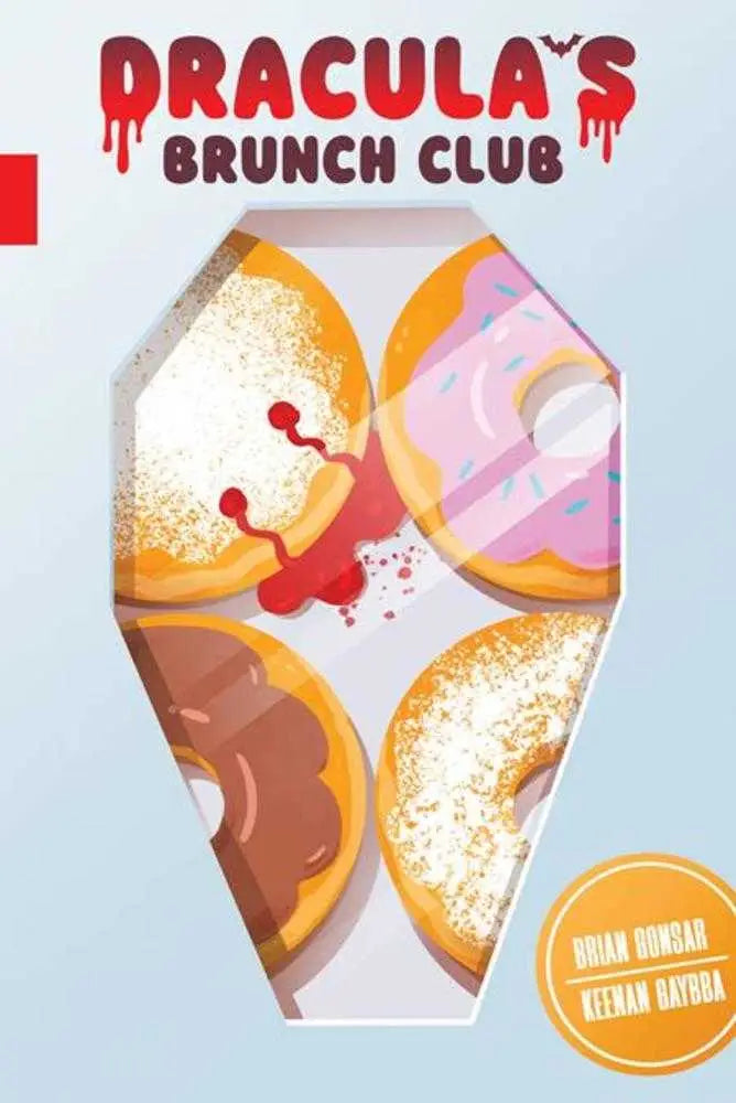 Draculas Brunch Club TPB with colorful donuts including a blood-splattered red icing donut, perfect energy source