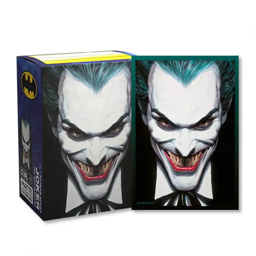 Dragon Shield Brushed Batman 85th Anniversary Joker Art Sleeves with one in box and one loose