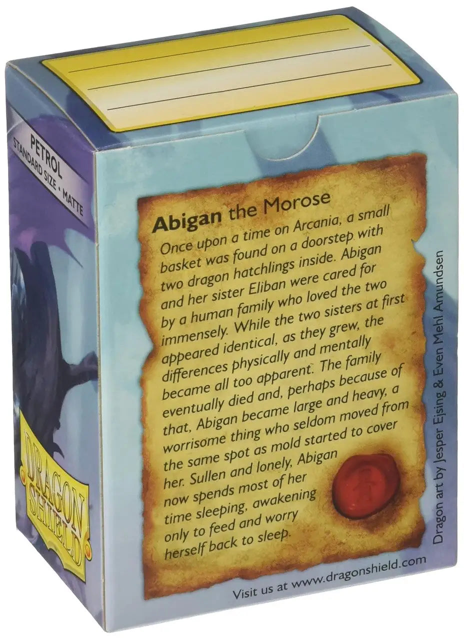 Decorative box for Dragon Shield Matte 100 Protective Sleeves featuring Abigan the Morose