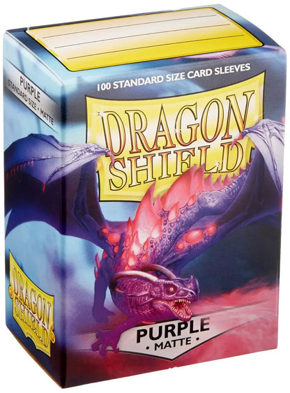 Dragon Shield Matte Purple card sleeves box featuring stunning dragon artwork for trading cards