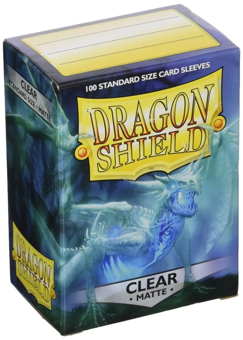 Box of Dragon Shield clear matte card sleeves for protecting trading cards and baseball cards