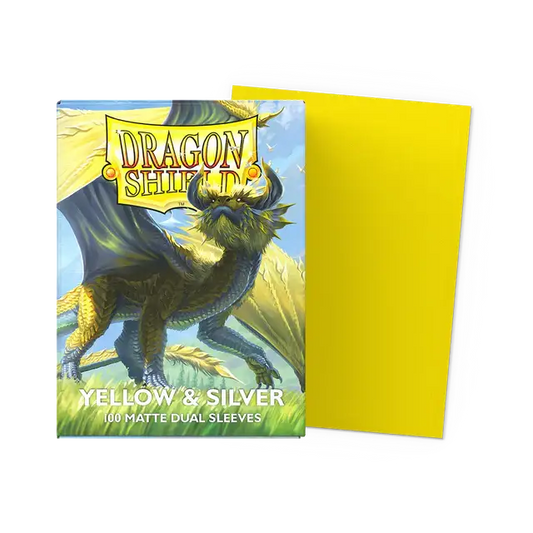 Dragon Shield Matte Dual Sleeve - Yellow & Silver 100ct - Gaming Supplies - Card Sleeves