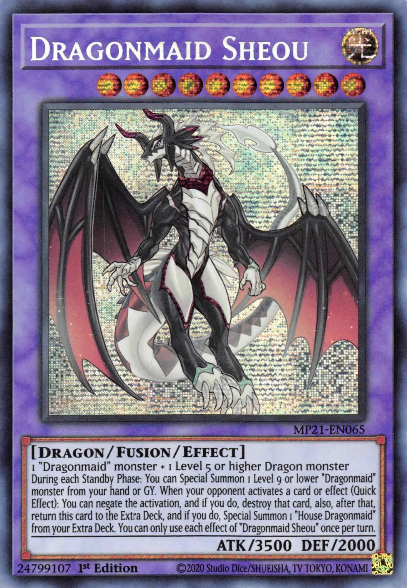 Dragonmaid Sheou Yu-Gi-Oh! card Prismatic Secret Rare MP21-EN065 collectible