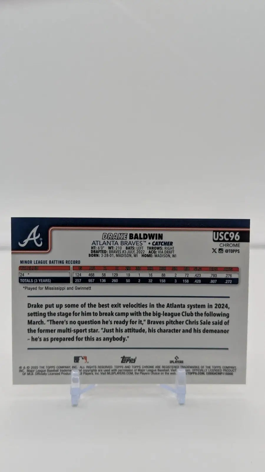 Drake Baldwin – 2025 Topps Chrome Update Rookie #USC96 RC - Baseball Card Single
