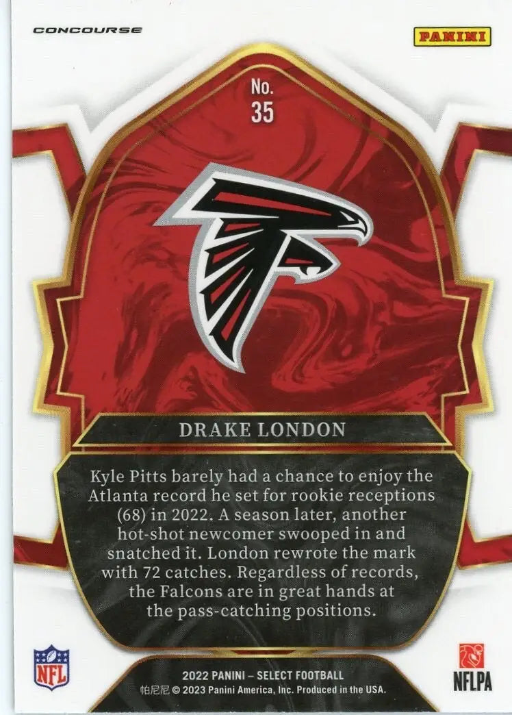 Drake London Rookie 2022 Panini Select Concourse #35 Atlanta Falcons Football - Football Card Single