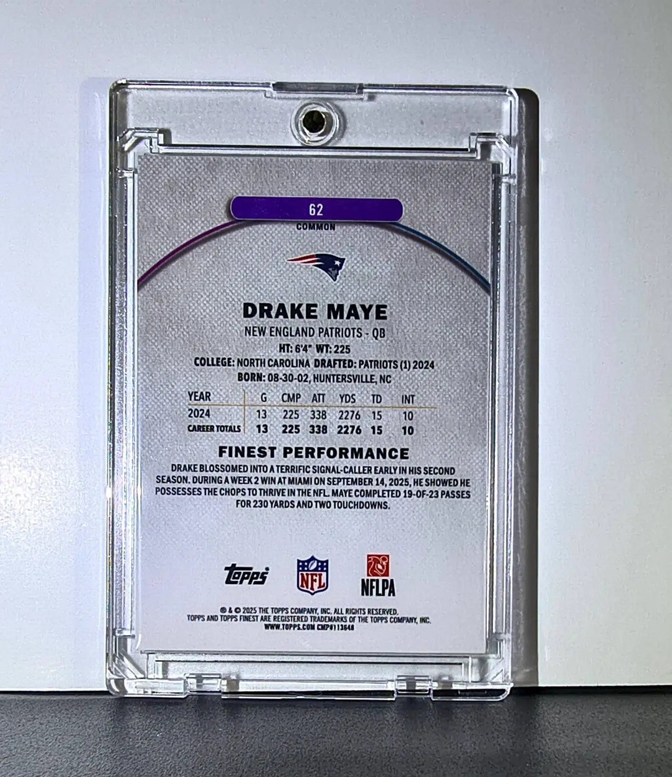 Drake Maye 2025 Topps Finest NFL #62 Football Card New England Patriots - Football Card Single