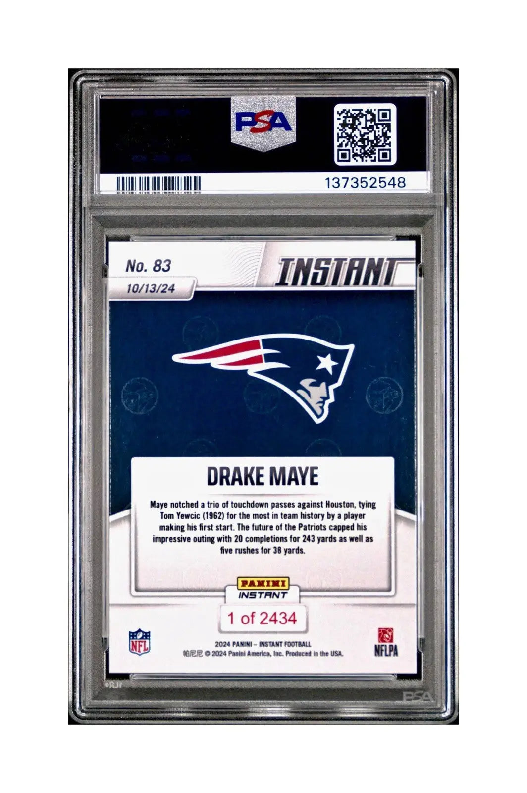 Drake Maye Rookie 2024 Panini Instant NFL #83 PSA 10 Gem Mint - Football Card Single