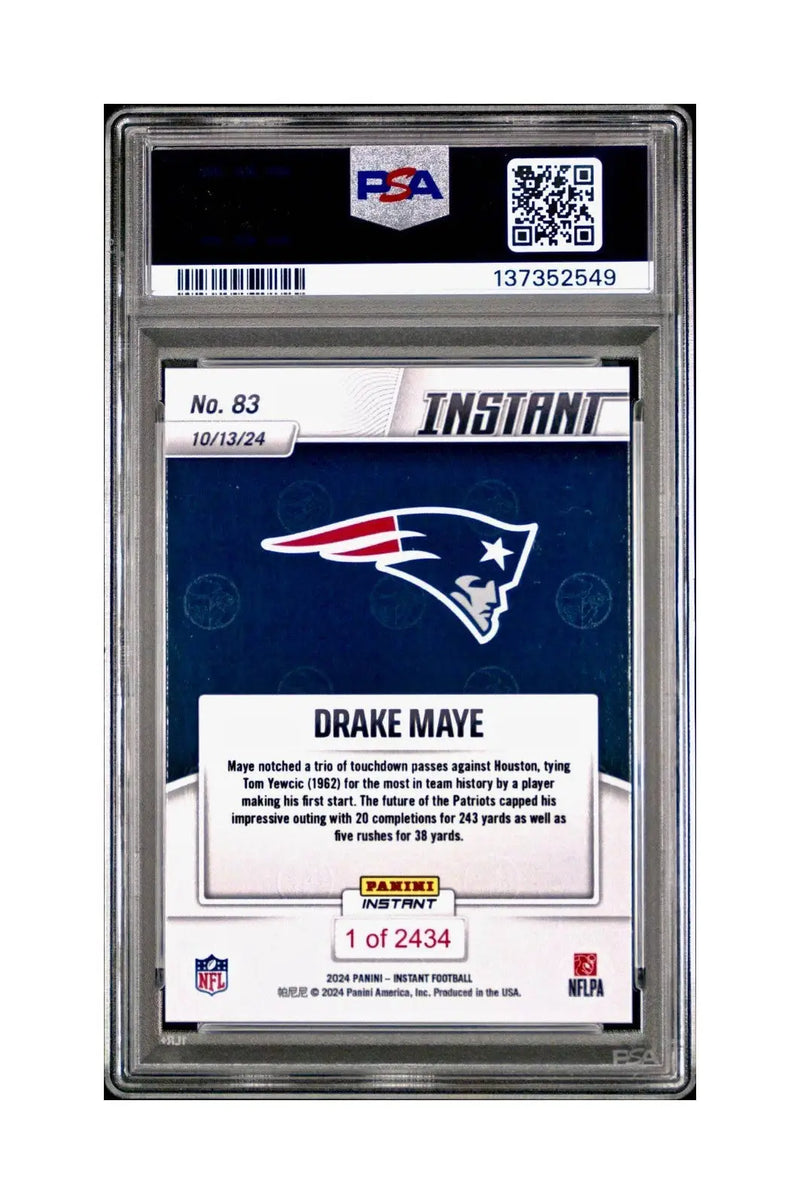 Drake Maye Rookie 2024 Panini Instant NFL #83 PSA 10 Gem Mint - Football Card Single