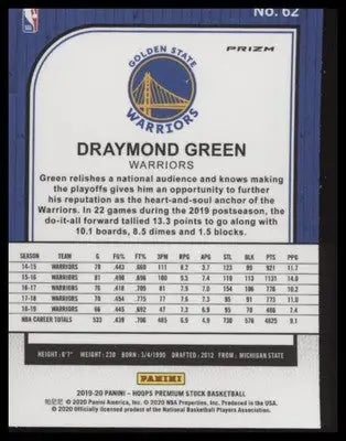Draymond Green 2019-20 Hoops Premium Purple Disco #62 Golden State Warriors - Basketball Card Single