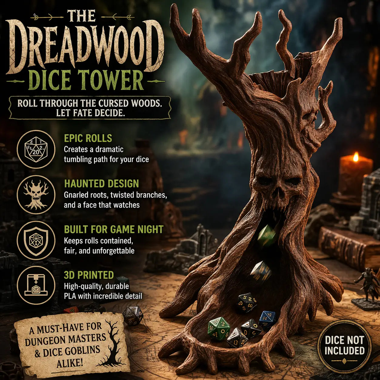 Dreadwood Dice Tower Haunted Tree DND Dice Roller Gothic RPG Tabletop Terrain Decor