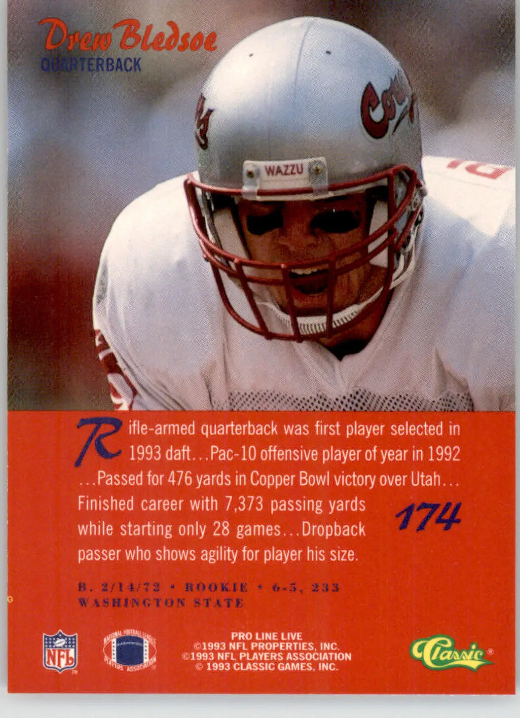 Drew Bledsoe - 1993 Pro Line Live - #174 - Rookie Football