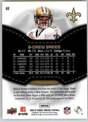 Drew Brees - 2008 SP Rookie Threads - #60 - Football - Football Card Single
