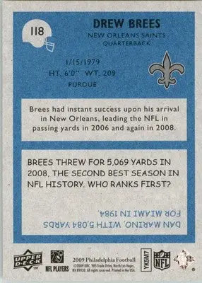 Drew Brees - 2009 Philadelphia - #118 - Football - Football Card Single