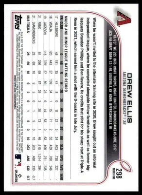 Drew Ellis Rookie 2022 Topps #298 Arizona Diamondbacks - Baseball Card Single
