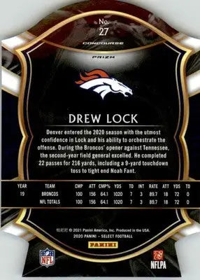 Drew Lock - 2020 Panini Select - #27 - Purple Prizm Die Cut Football - Football Card Single