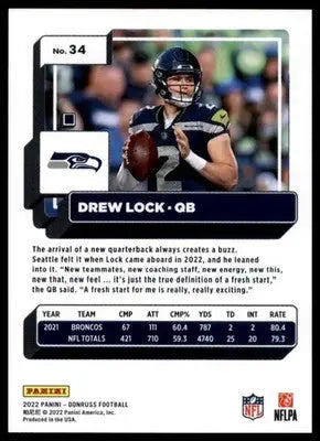 Drew Lock 2022 Donruss #34 Seattle Seahawks - Football Card Single