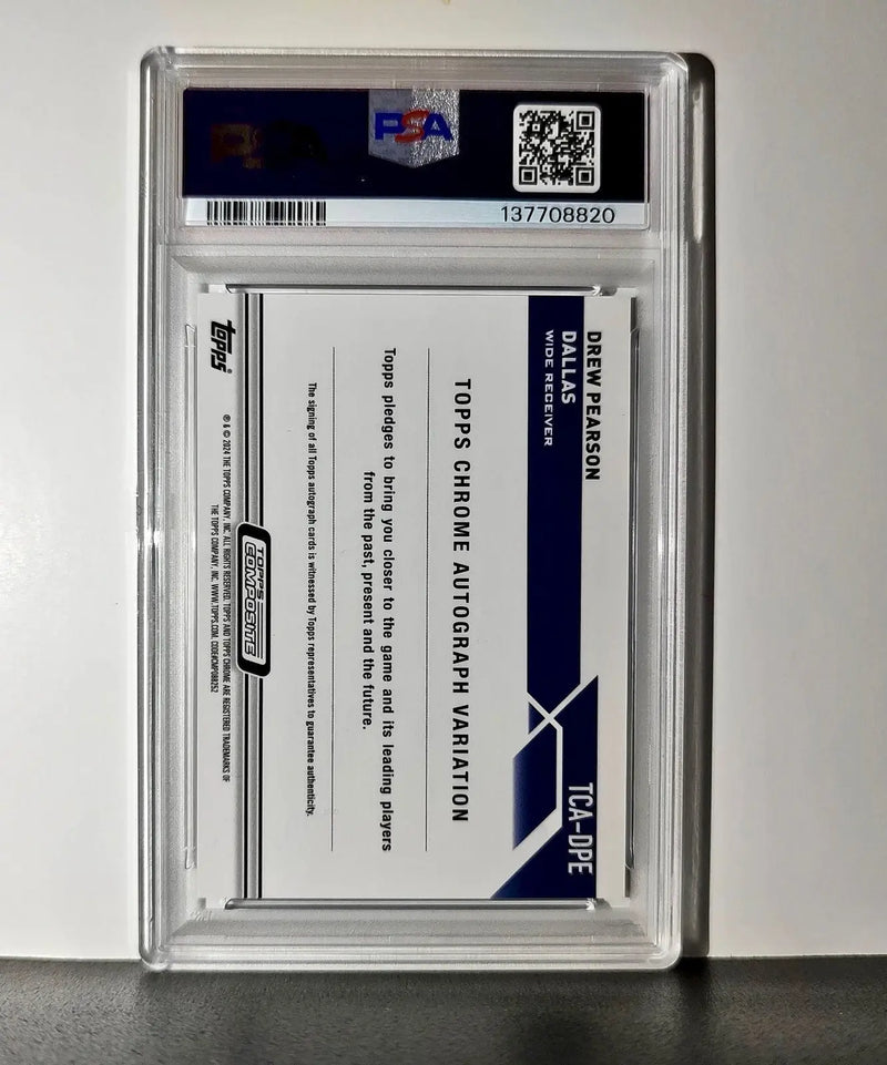 Drew Pearson 2023 Topps #TCA-DPE Chrome Purple Speckle 19/199 PSA 10 Auto 9 - Football Card Single