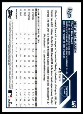 Drew Rasmussen 2023 Topps #449 Tampa Bay Rays
