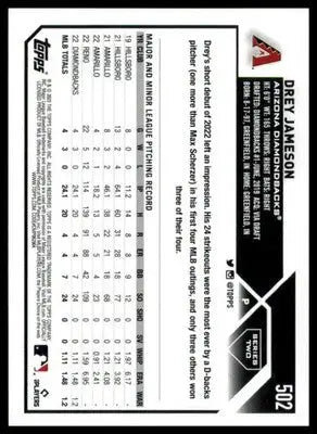 Drey Jameson Rookie 2023 Topps #502 Arizona Diamondbacks - Baseball Card Single