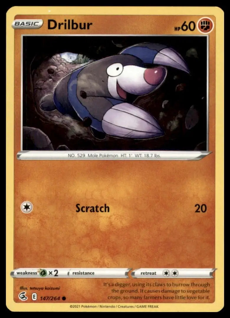 Drilbur 147/264 Swsh08: Fusion Strike Regular Pokemon - Pokémon Card Single