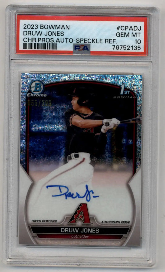 Druw Jones 2023 Bowman Chrome Prospects Speckle Refractor Auto 055/299 PSA 10 Gem Mint - Baseball Card Single