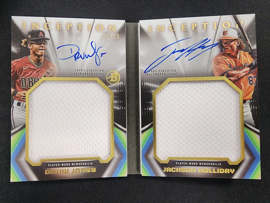 Druw Jones + Jackson Holliday 2023 Bowman Inception Jumbo Relic Auto Book #36/50 - Baseball Card Single