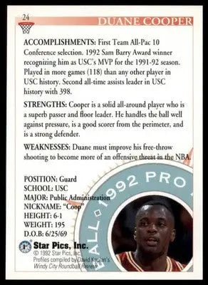 Duane Cooper 1992 Star Pics #24 USC Trojans - Football Card Single