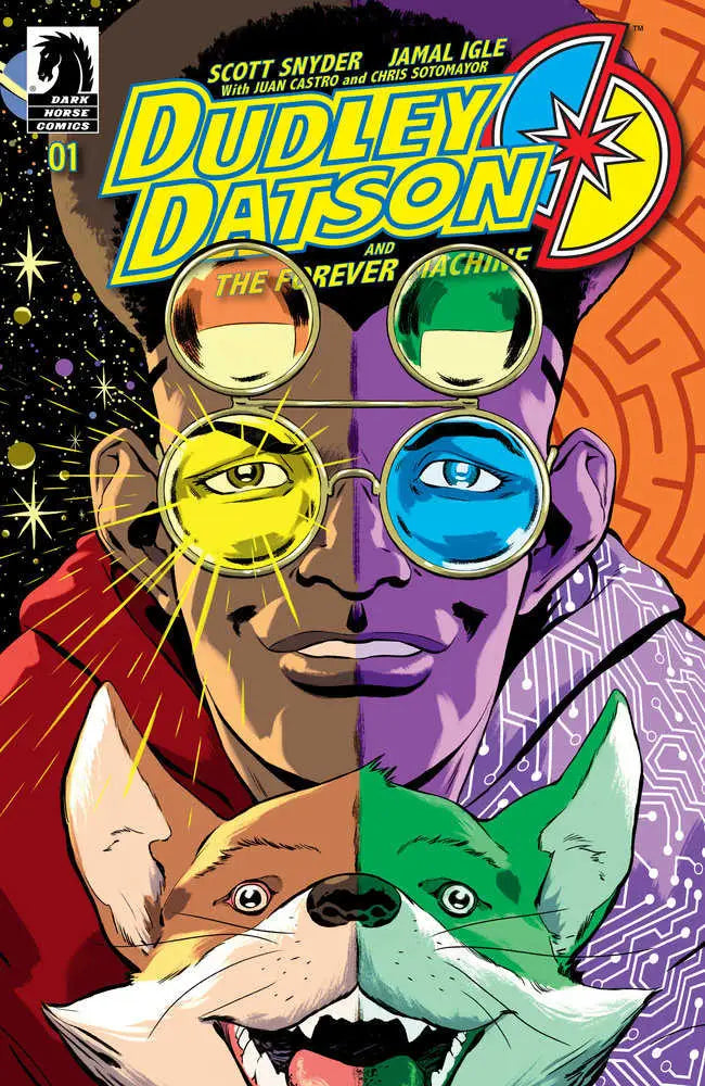 Comic book cover of Dudley Datson with colorful glasses and fox head, Cover G