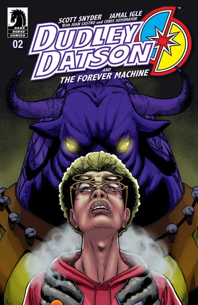 Comic book cover for Dudley Dawson: The Forever Machine #2 by Jamal Igle featuring a purple monster