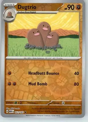 Dugtrio - SV: Scarlet & Violet 151 - Reverse Holo NM - #051/165 - Pokémon Card Single