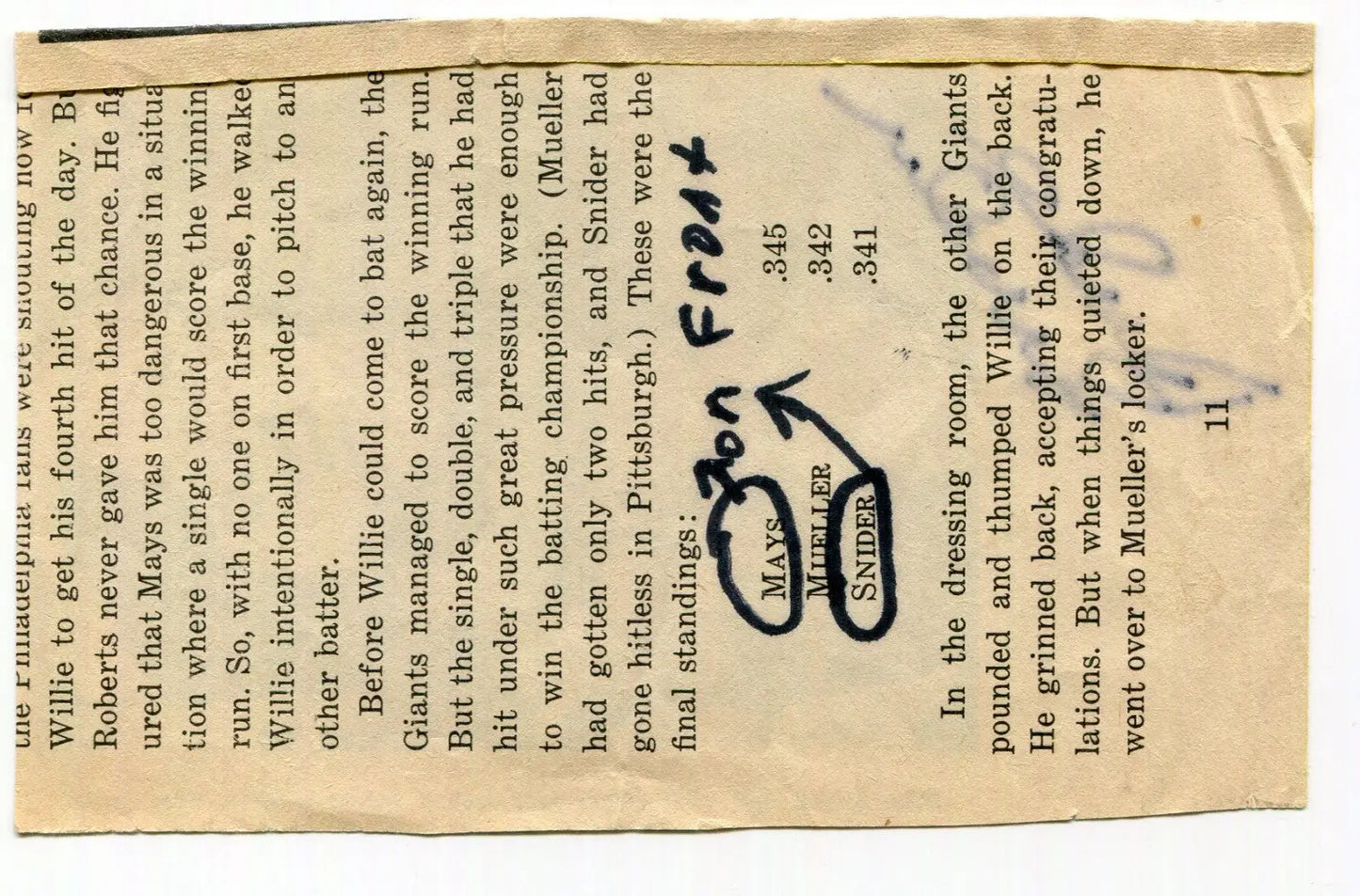 Duke Snider Signed Magazine Photo Clipping Auto with Willie Mays JSA Authentic - Sports Memorabilia