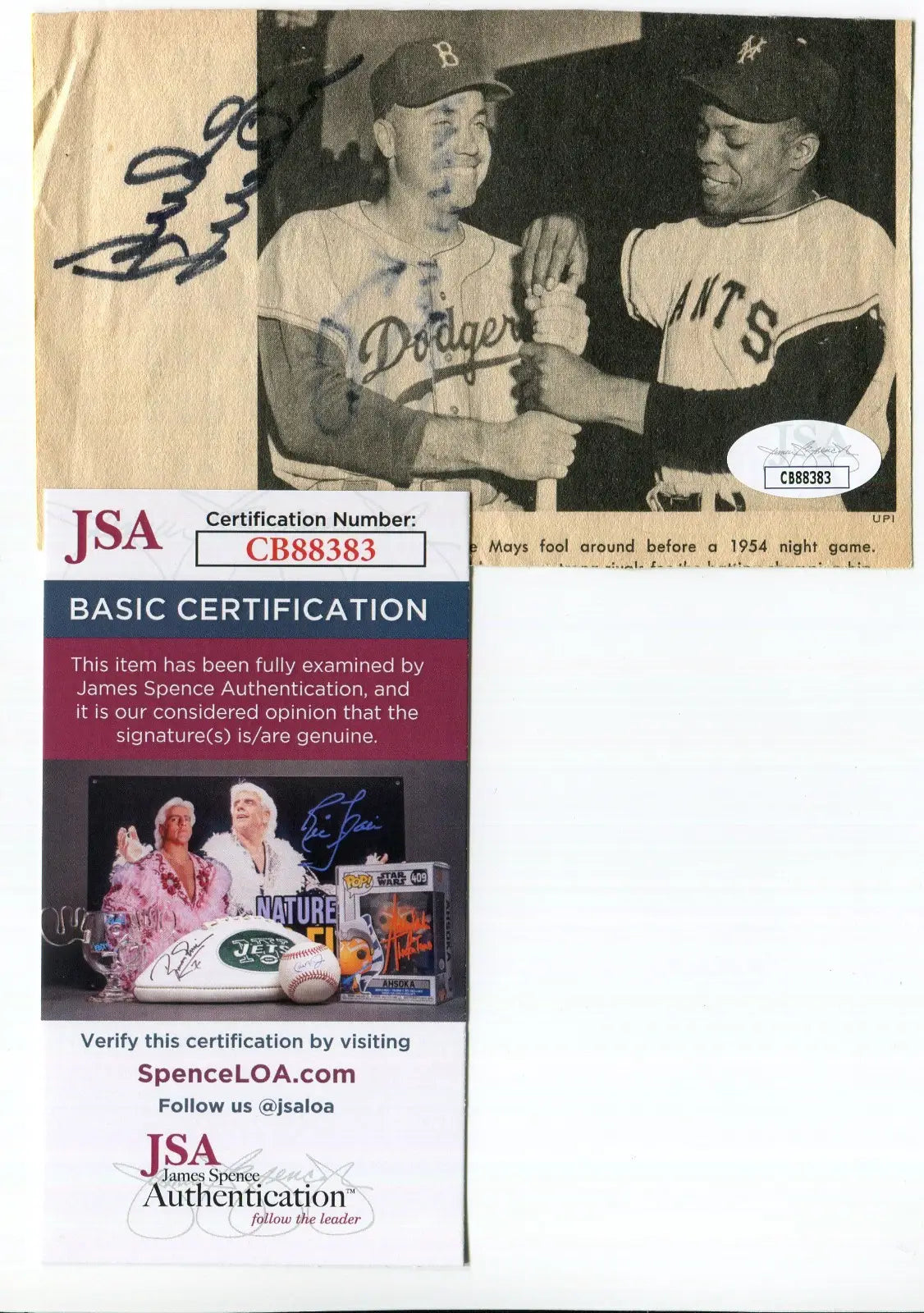 Duke Snider Signed Magazine Photo Clipping Auto with Willie Mays JSA Authentic - Sports Memorabilia