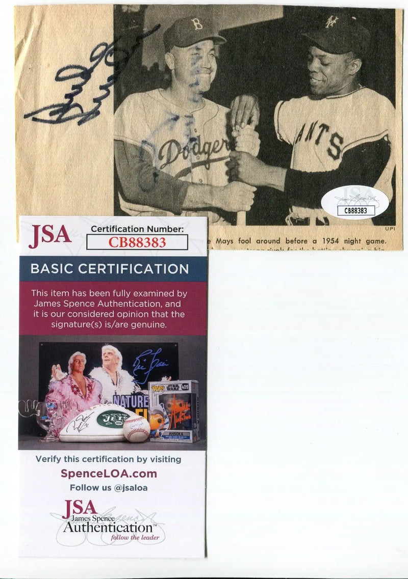 Duke Snider Signed Magazine Photo Clipping Auto with Willie Mays JSA Authentic - Sports Memorabilia