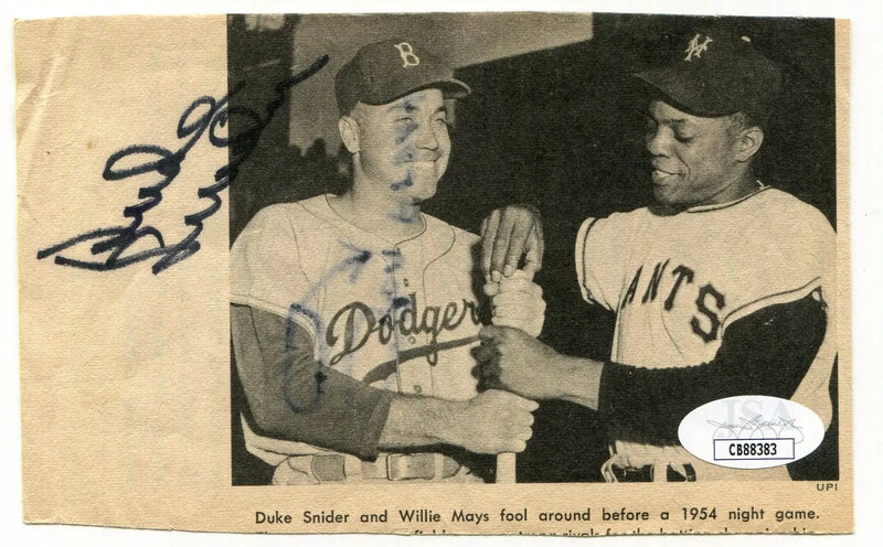 Duke Snider Signed Magazine Photo Clipping Auto with Willie Mays JSA Authentic - Sports Memorabilia