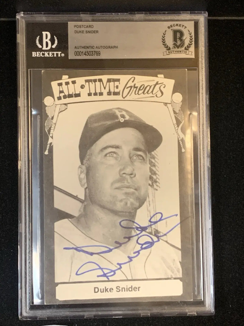 Graded Duke Snider autographed post card from TCMA Baseball’s All Time Greats collection