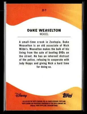 🌟 Duke Weaselton, 2025 Topps Chrome Disney Zootopia #ZI-7 🌟 - Non-Sports Card Single