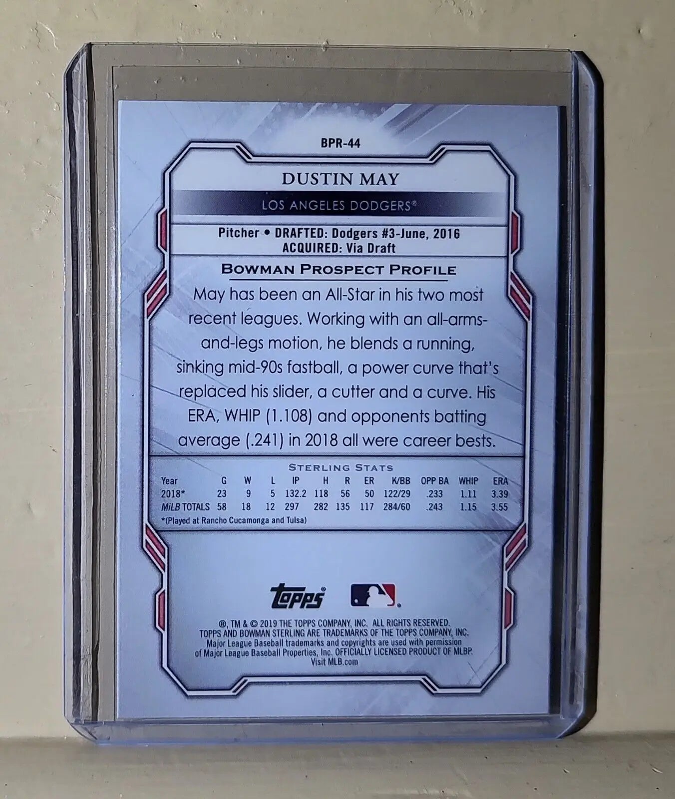 Dustin May 2019 Topps Bowman Sterling MLB #44 Baseball Card Los Angeles Dodgers - Baseball Card Single