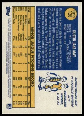 Dustin May 2019 Topps Heritage Minor League #126 Tulsa Drillers - Baseball Card Single