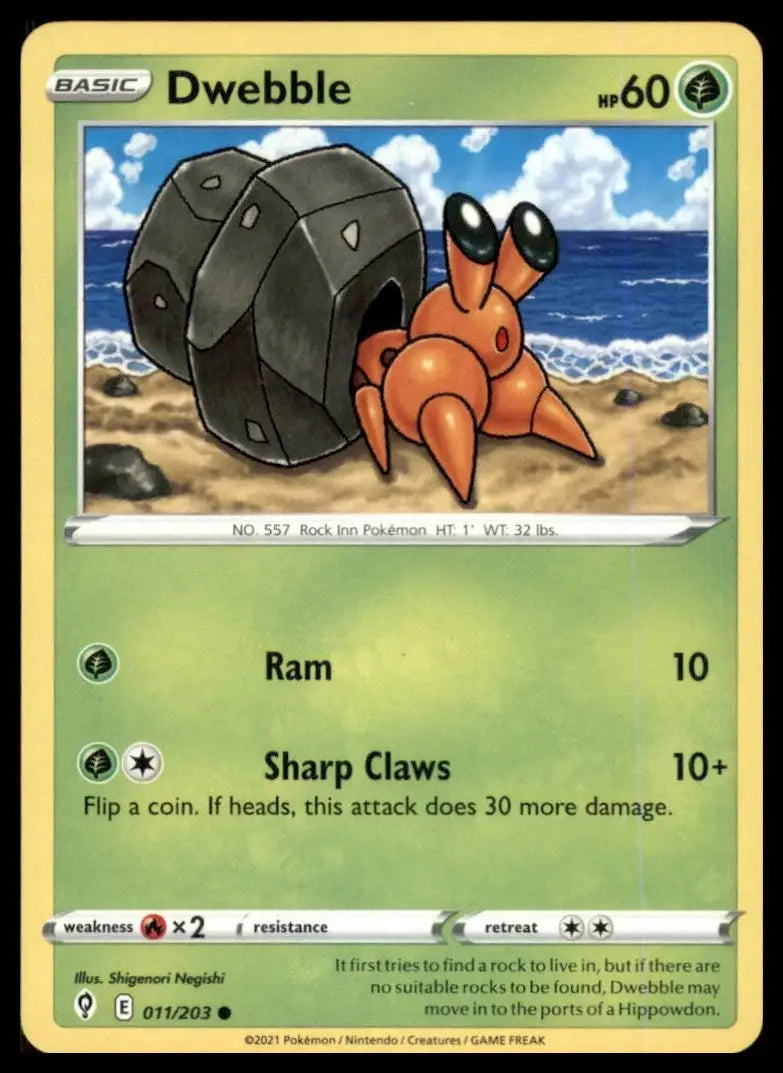 Dwebble 011/203 SWSH07: Evolving Skies Regular - Pokémon Card Single