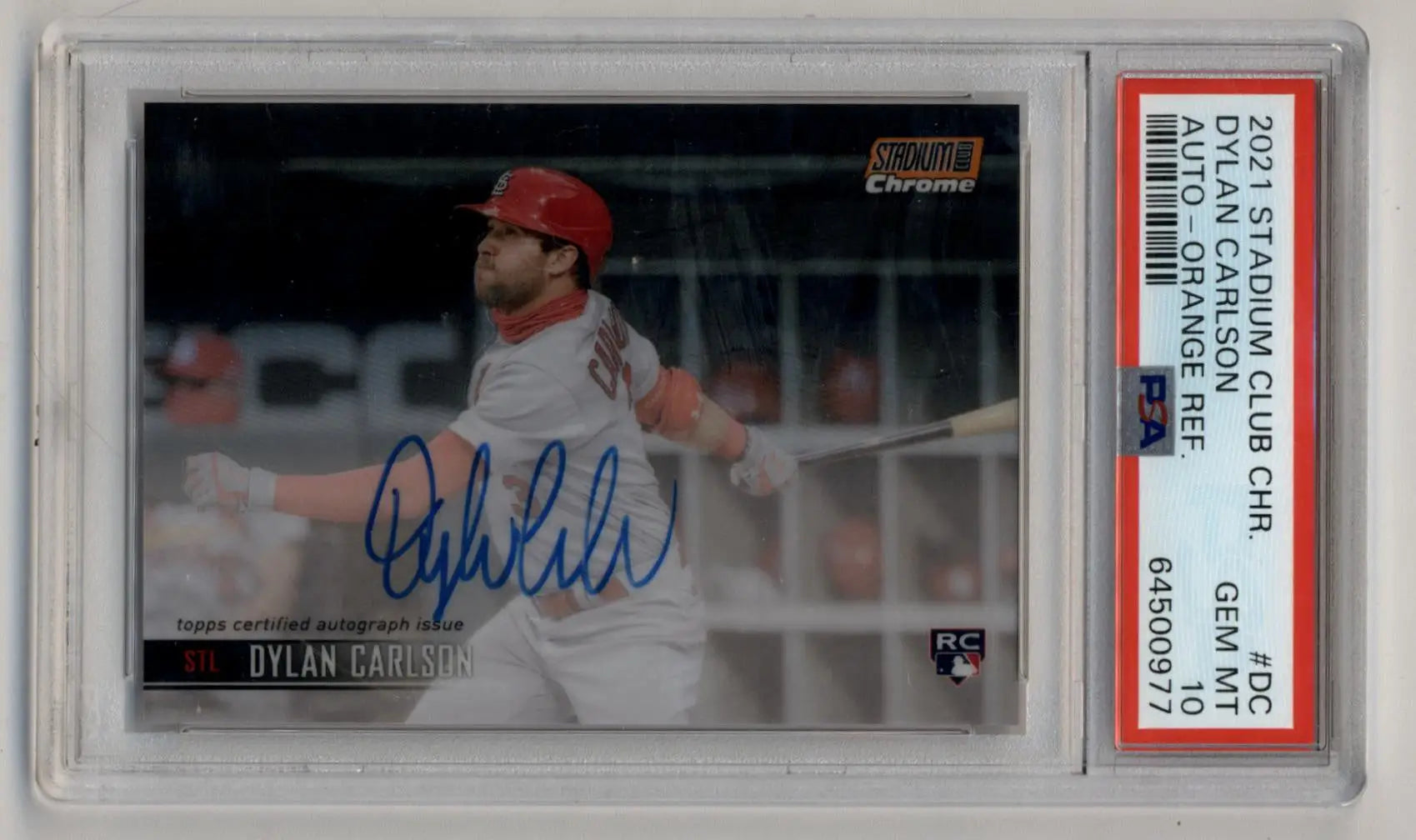 Dylan Carlson 2021 Stadium Club Chrome Orange Auto 13/25 PSA 10 Gem Mint - Baseball Card Single