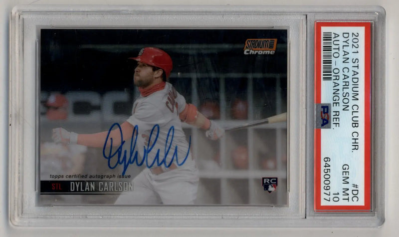 Dylan Carlson 2021 Stadium Club Chrome Orange Auto 13/25 PSA 10 Gem Mint - Baseball Card Single