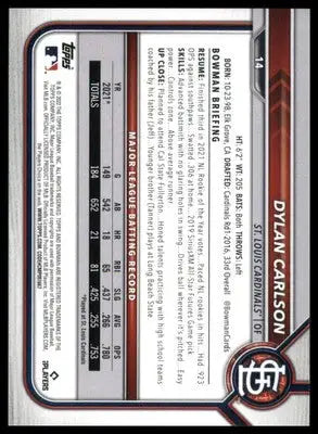 Dylan Carlson 2022 Bowman #14 St. Louis Cardinals - Baseball Card Single