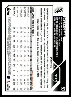 Dylan Cease 2023 Topps #53 Chicago White Sox